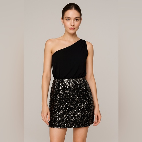 🖤Way-In Clothing Co. One-Shoulder Sequin Mini Dress - Silver & Black - 🖤 - Picture 1 of 13